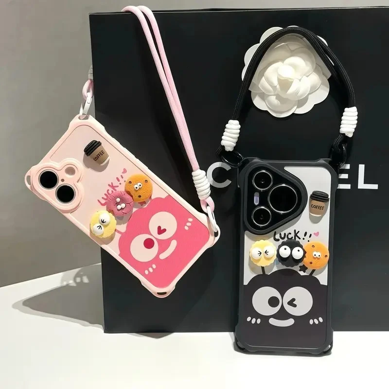 适用煤球咖啡公仔手绳苹果16promax手机壳华为p70vivoppo小米15套