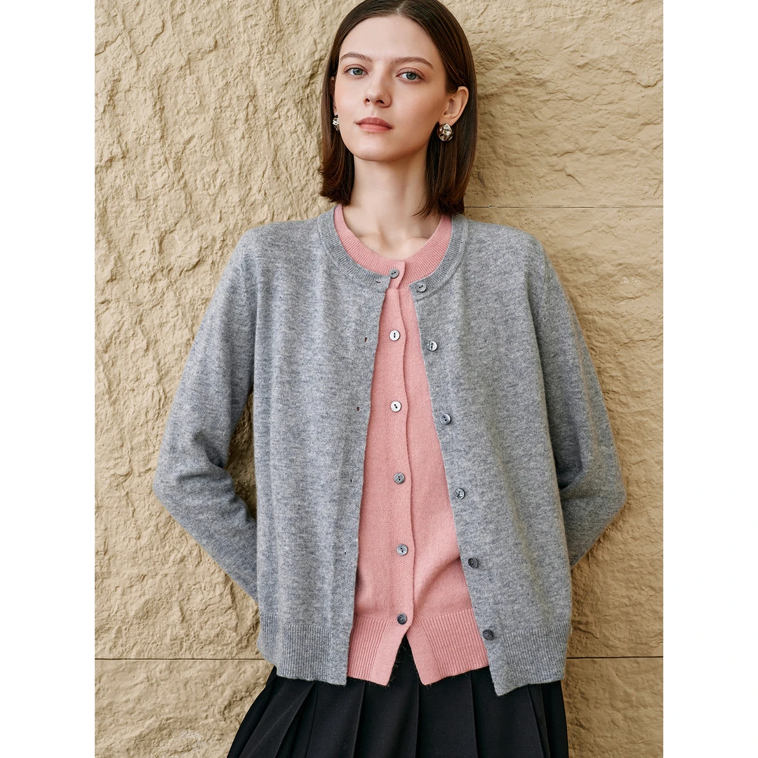 INSUN恩裳专选2025秋季撞色假两件针织开衫外套羊毛衫9C65306090