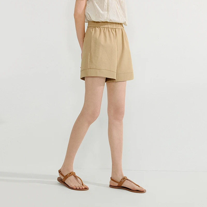 【一秒入夏】茵曼夏季百慕大百搭阔腿短裤法式松紧腰宽松a字裤子