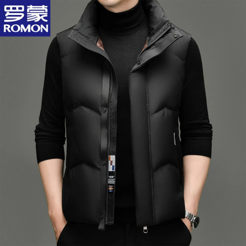 罗蒙秋冬时尚简约立领无袖羽绒马甲男士休闲百搭防寒背心保暖外套