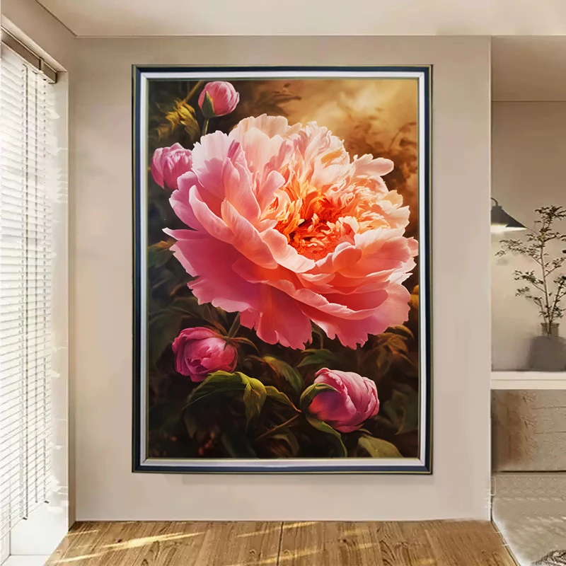 【牡丹花卉】2017玄关装饰画客厅墙壁高级感轻奢艺术墙壁装饰画