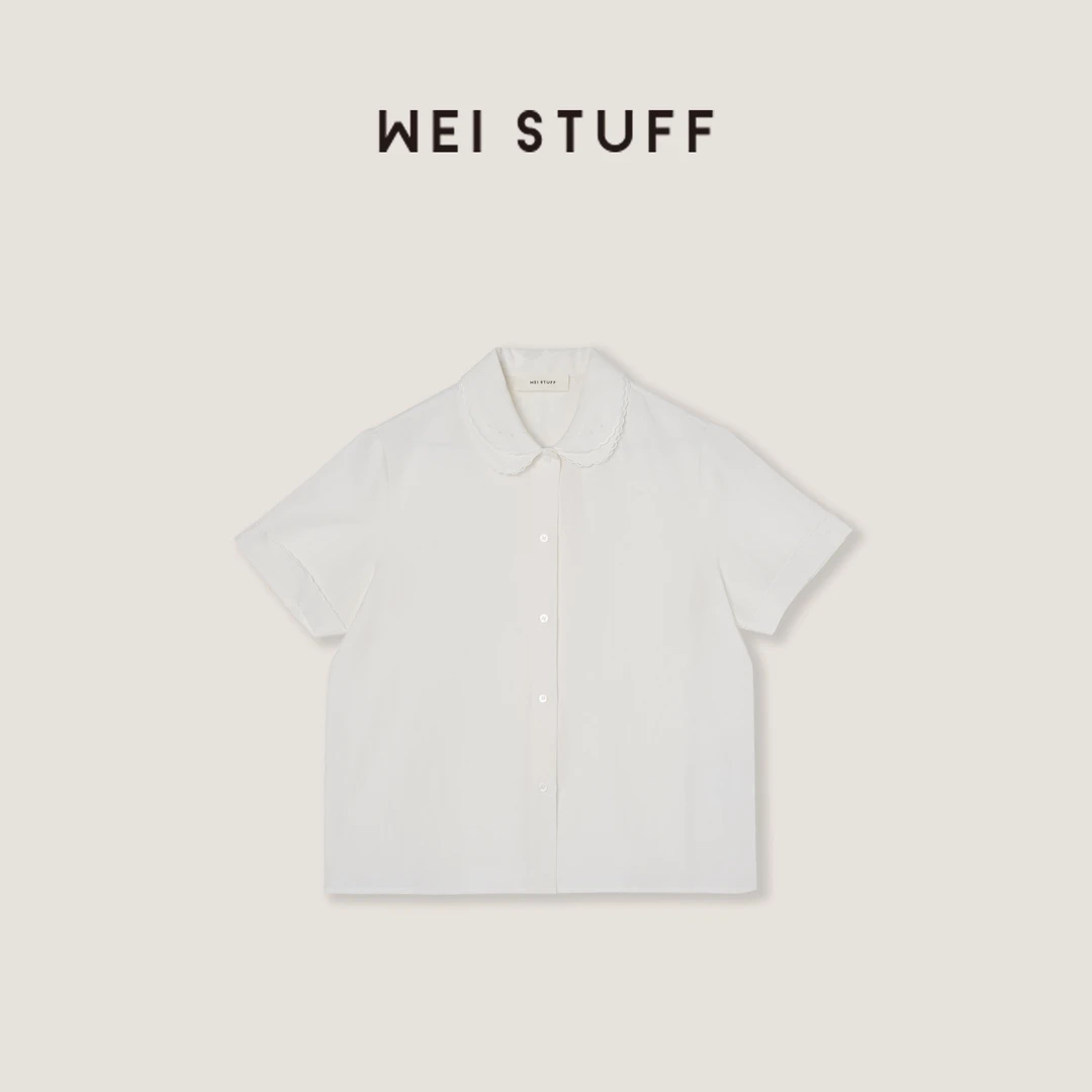 WEI STUFF “月光手书” 时尚宽松显瘦娃娃领短袖衬衫9605 .