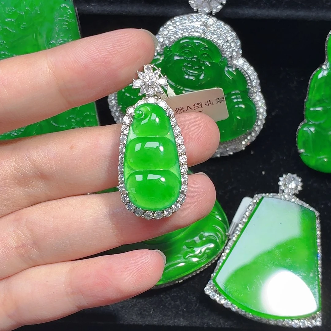 翡翠银S925镶嵌颈饰天然A货翡翠