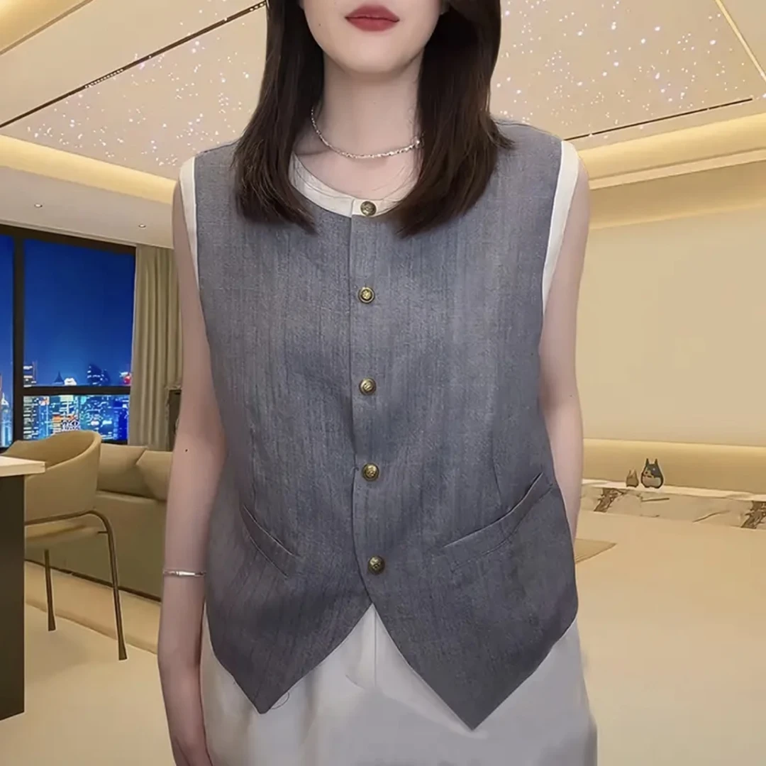 2025夏季新款法式复古设计感无袖小衫女韩系气质显瘦百搭马甲上衣