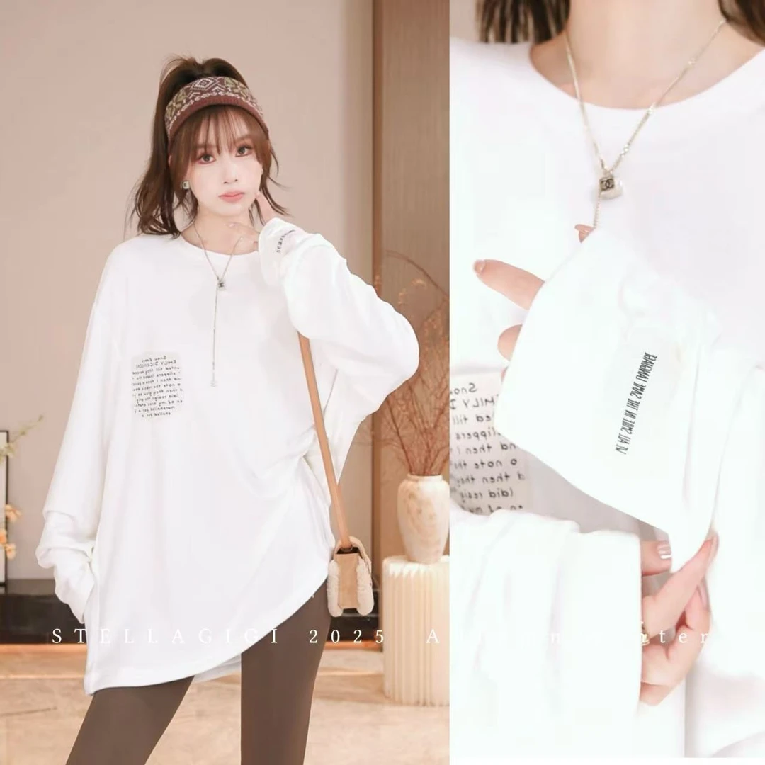 SG / 杨依姗 AW便签长袖T恤 磨毛圆领字母上衣T-20252220