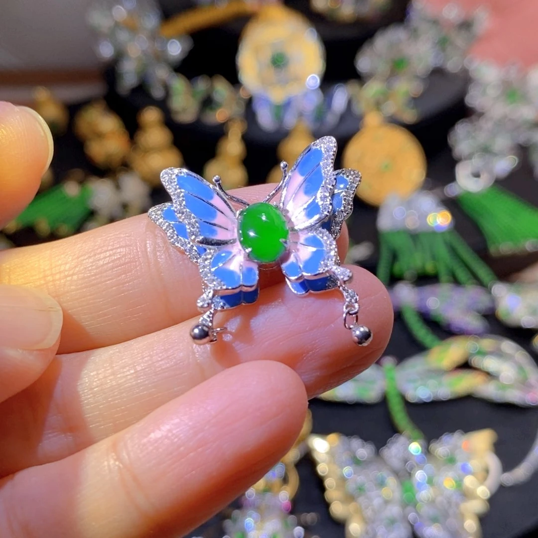 吊坠(不含链)银S925镶嵌翡翠