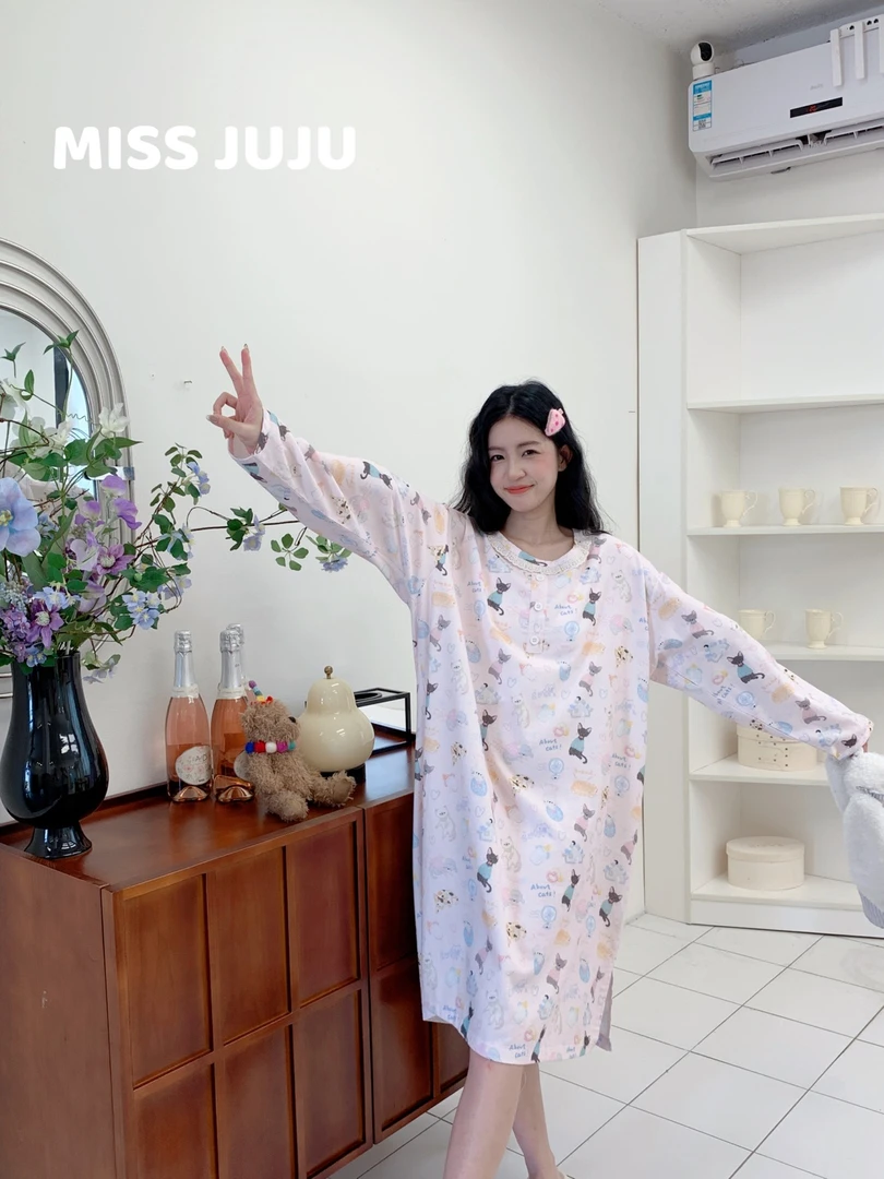 MISS JUJU[椿野邂逅]满印懒人裙睡衣家居服1835