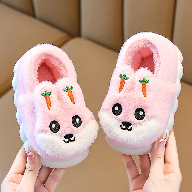 儿童棉拖鞋冬女童2025新款兔子男童居家用厚底室内防滑保暖毛拖鞋