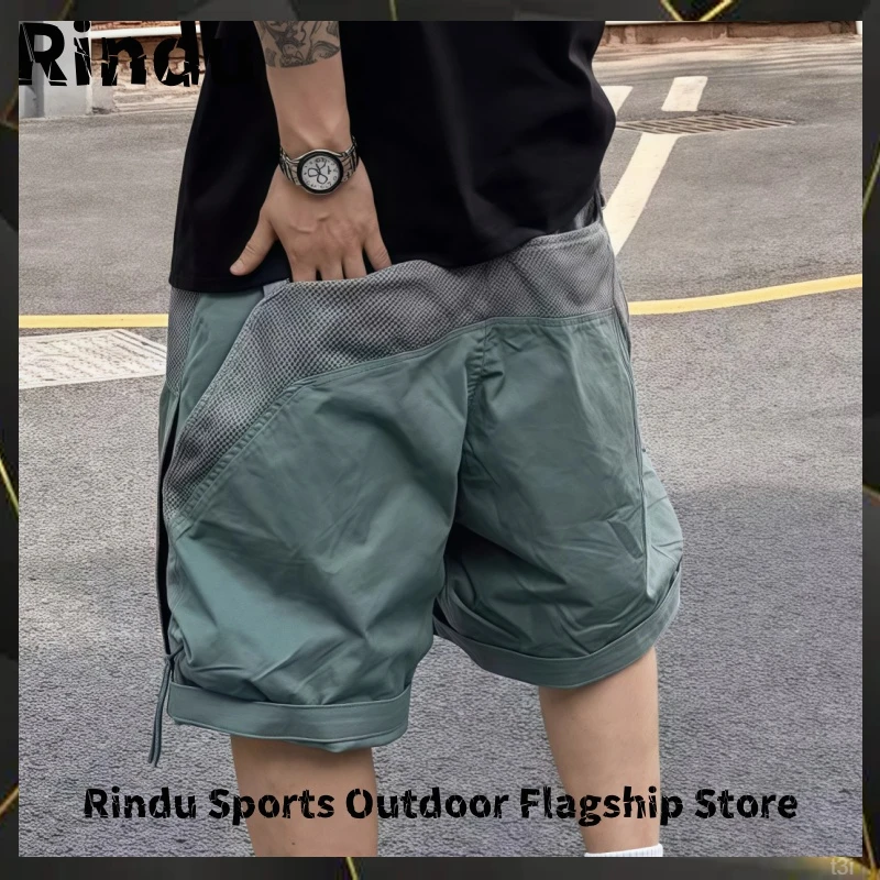 美式潮牌网孔拼接工装速干短裤男士夏季宽松大口袋百搭休闲五分裤