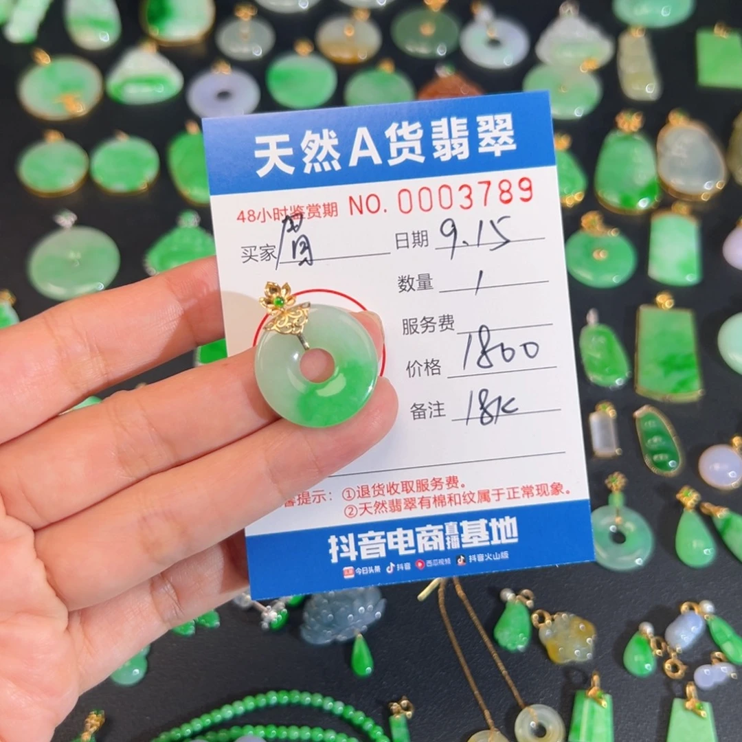 眉***所颈饰18K金镶嵌翡翠甜甜圈