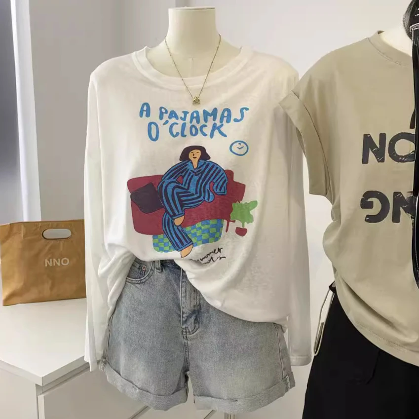 天丝衣女夏季薄款冰爽透气宽松休闲卡通圆领长袖外搭罩衫