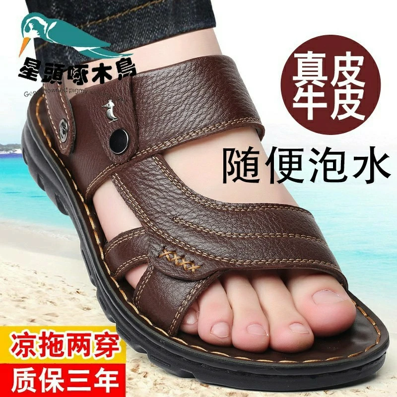 星头啄木鸟凉鞋男软底夏季透气休闲沙滩鞋男防滑两用爸爸凉拖鞋男