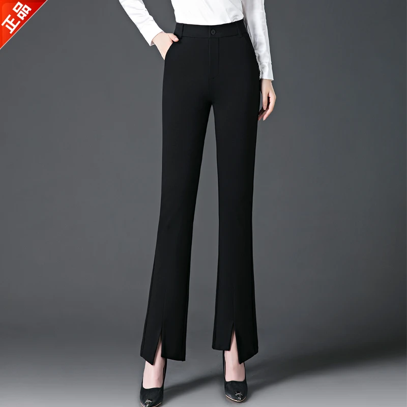 正品2025春秋新款女微喇叭裤高腰弹力高品质时尚休闲西装裤子开叉