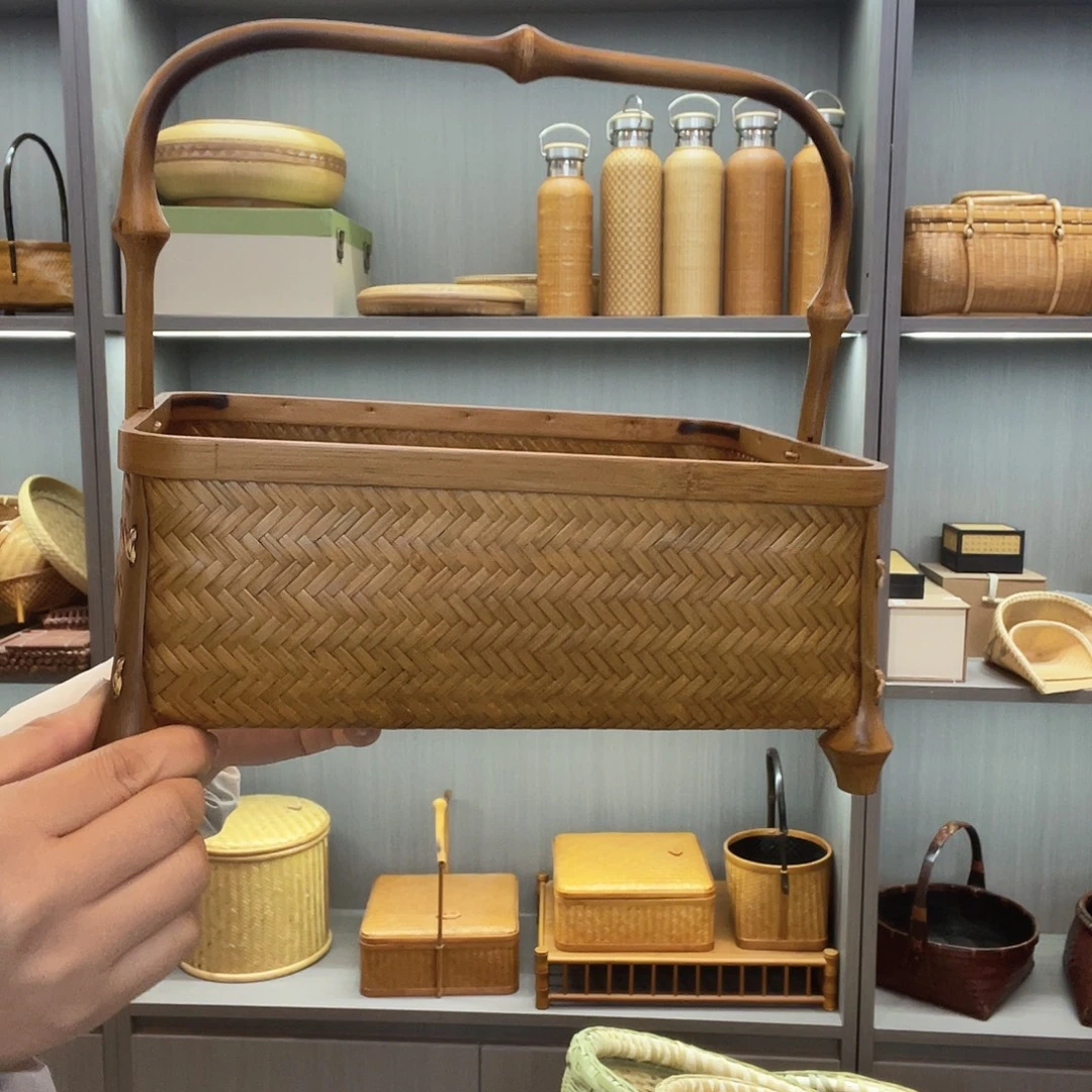 树***竹编精编带提手收纳框