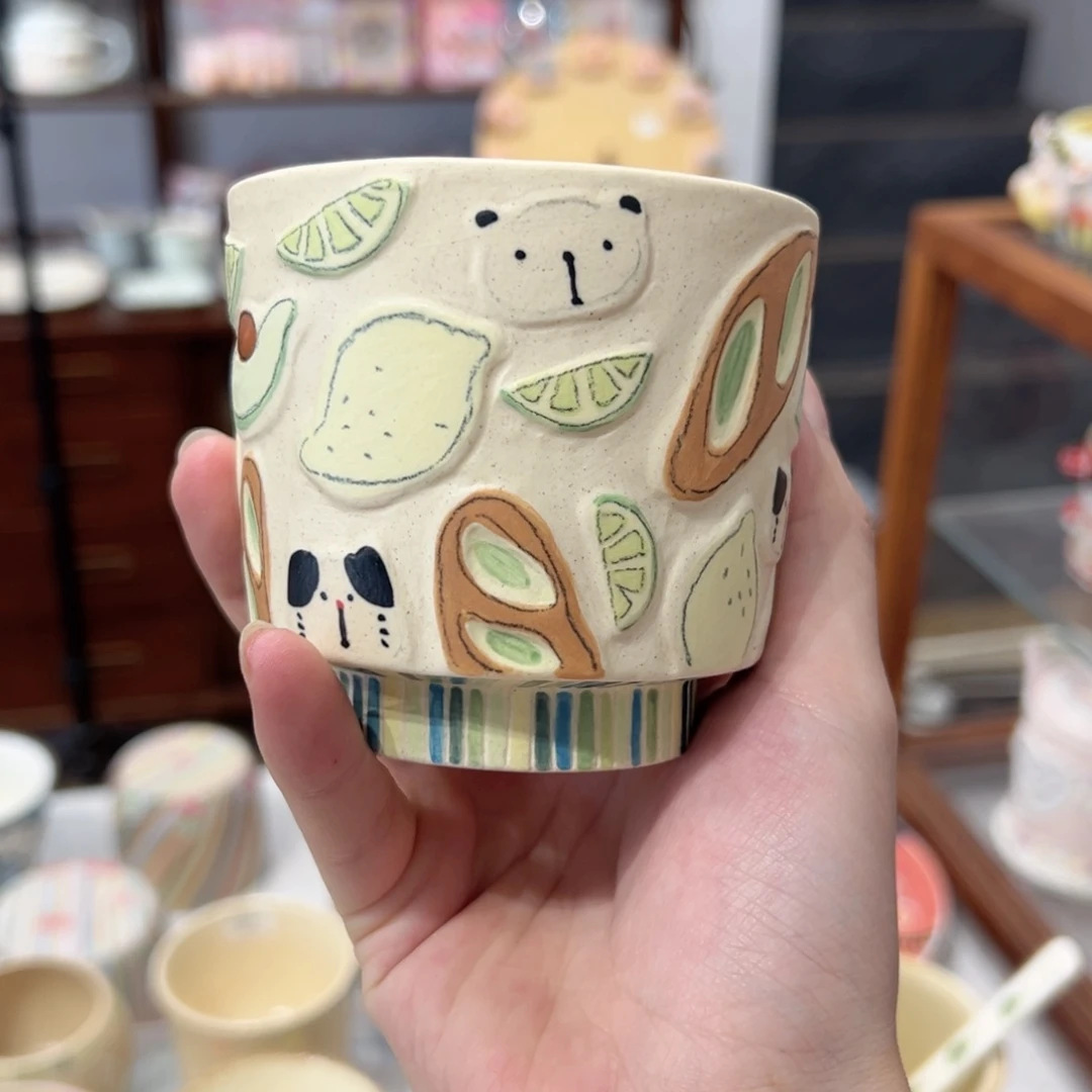 陶瓷艺术橘**挽杯子手作陶瓷