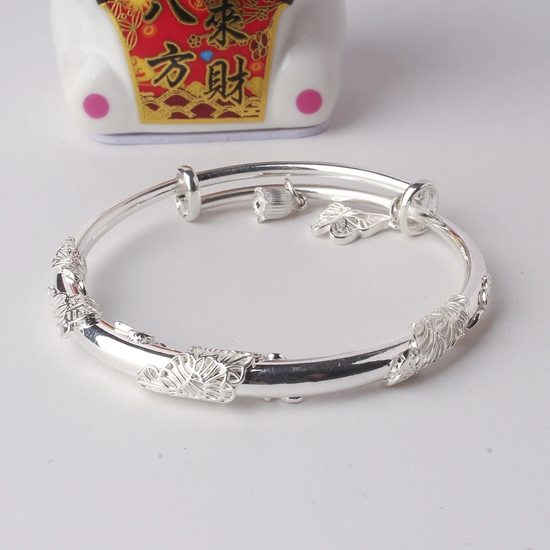 足银手镯 51号链接【繁花蝴蝶吊坠】足银999.9 发货带证书带礼盒