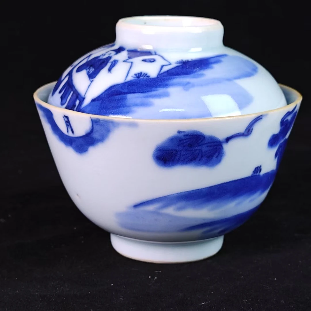 清 道光 青花福禄添两才盖碗6030057