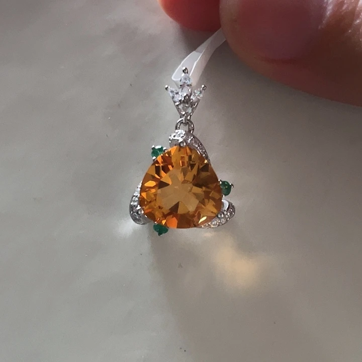 黄晶吊坠(不含链)银S925镶嵌暴力黄