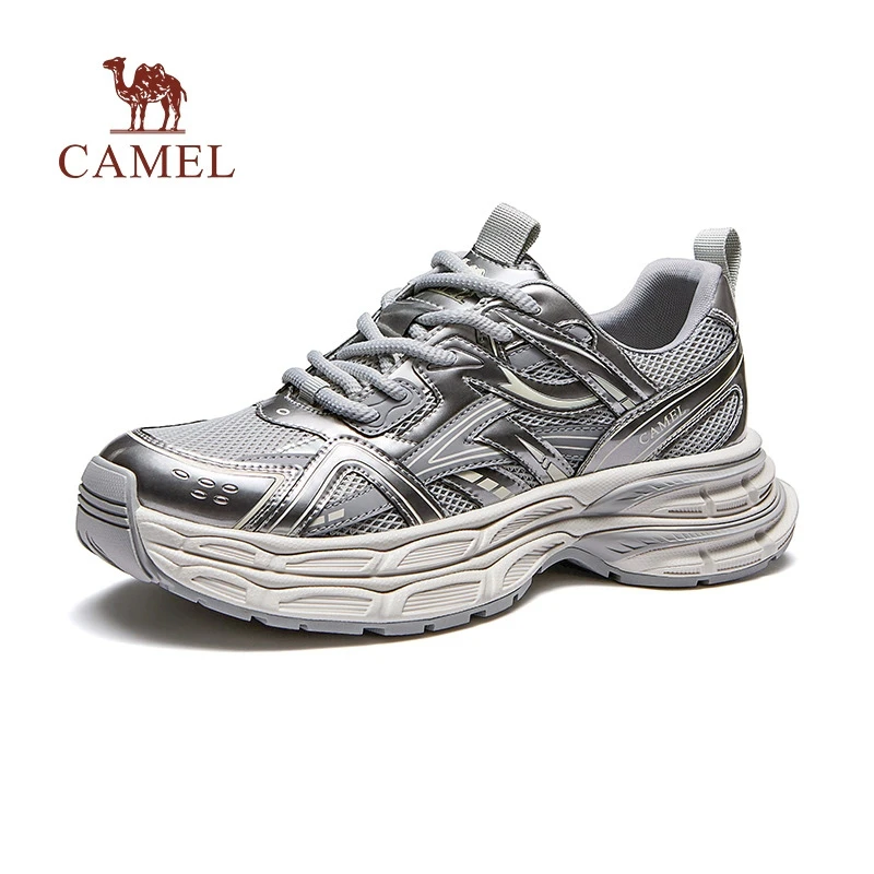 骆驼银戈运动鞋2025新款休闲鞋男款厚底增高复古时尚网面老爹鞋