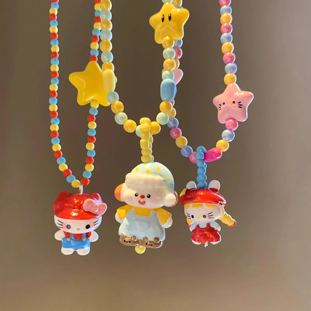 铁合金大理石吊坠 可爱卡通吊坠彩色串珠项链女多巴胺高级感颈链2