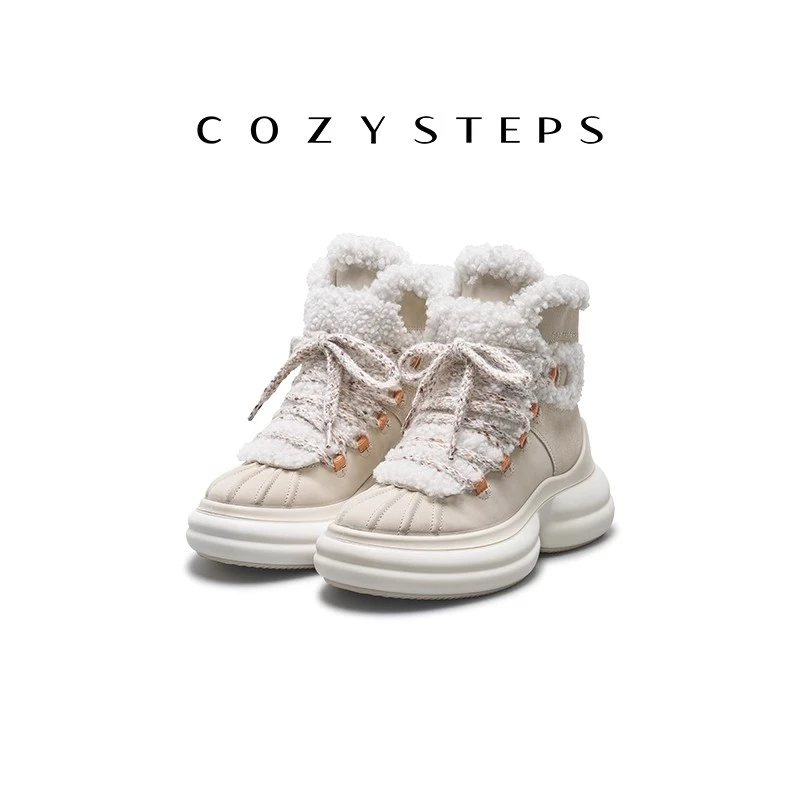 COZYSTEPS可至秋冬雪地靴厚底百搭短筒雪地靴保暖皮毛一体8128
