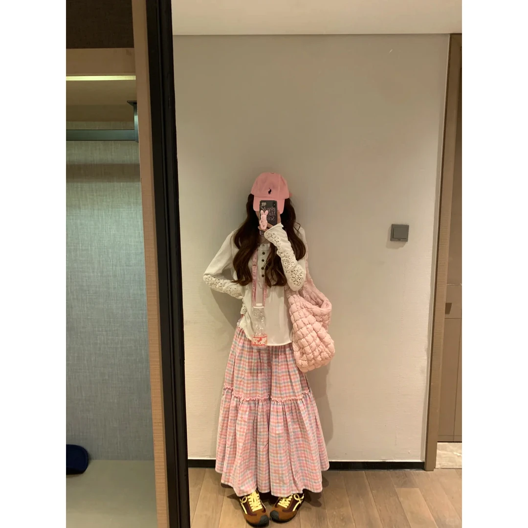 【无敌春日氛围感】韩系大摆缤纷格子A字春夏收腰显瘦百褶半身长裙