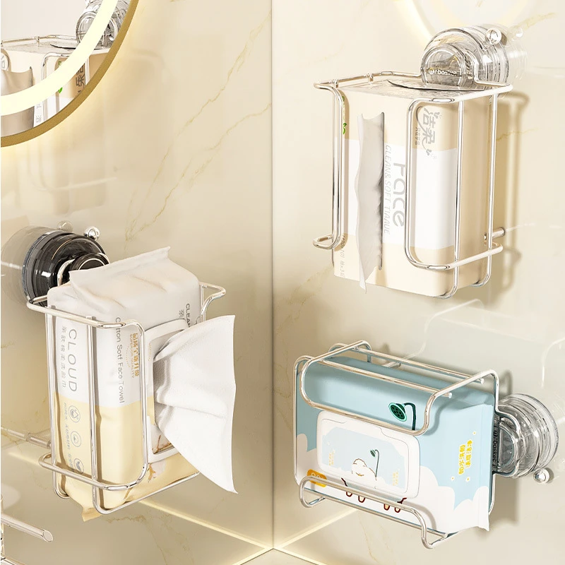 deHub纸巾架卫生间免打孔壁挂式卷纸盒浴室轻奢创意不锈钢抽纸盒