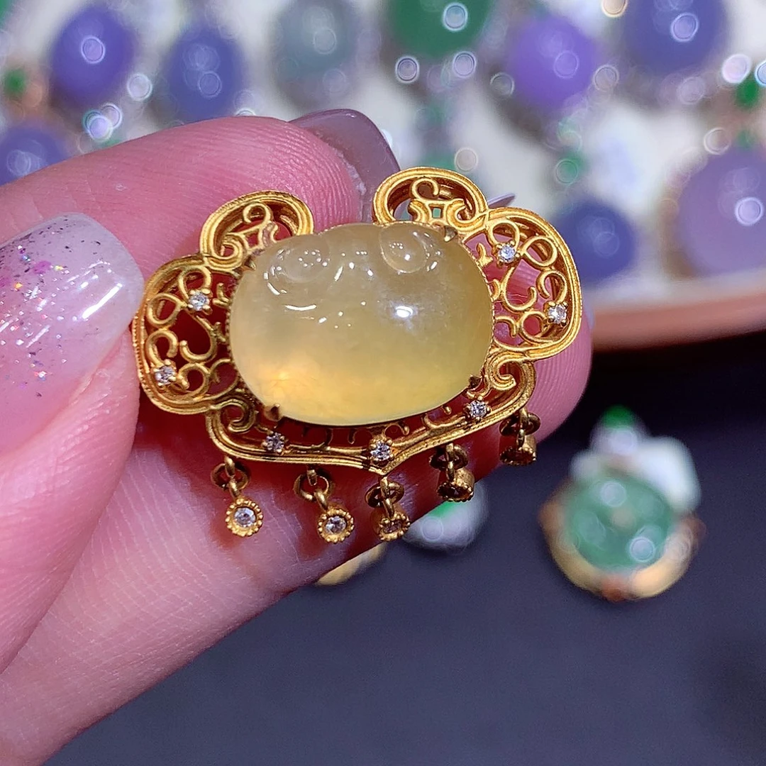 翡翠18K金镶嵌吊坠(不含链)