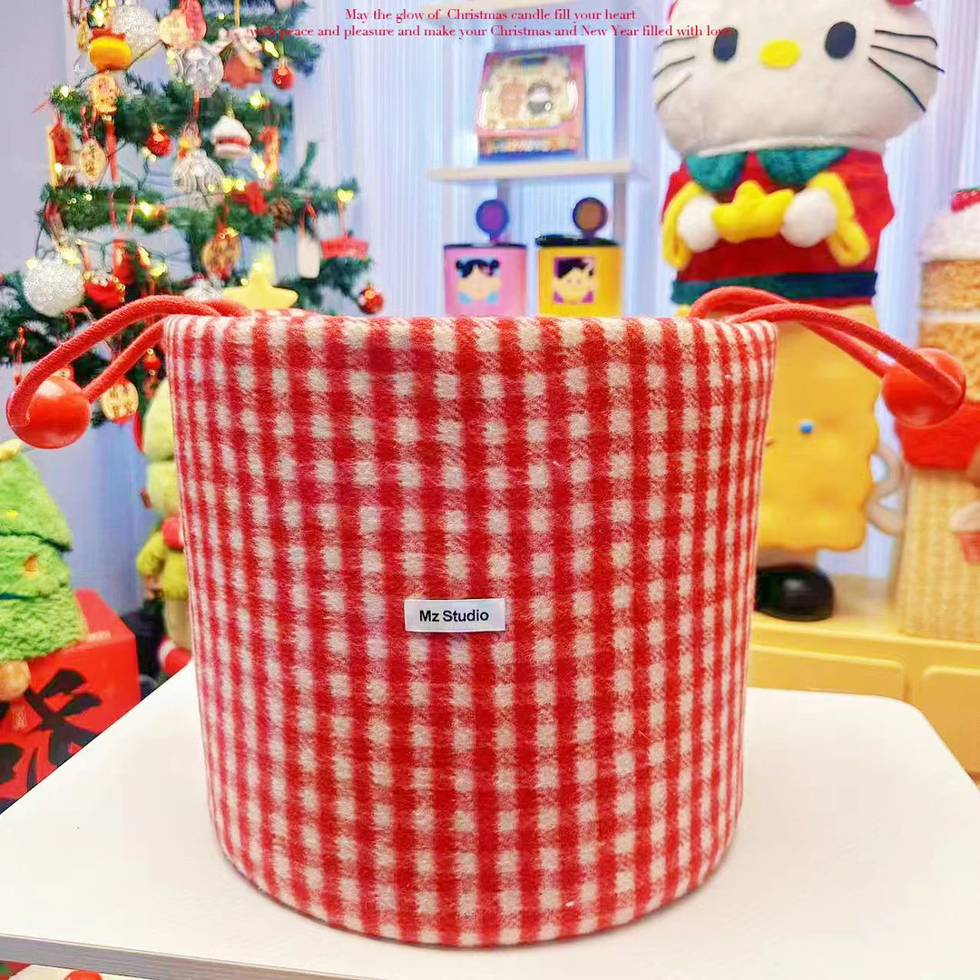 T家春节款方格木珠大号脏衣零食玩具收纳筐