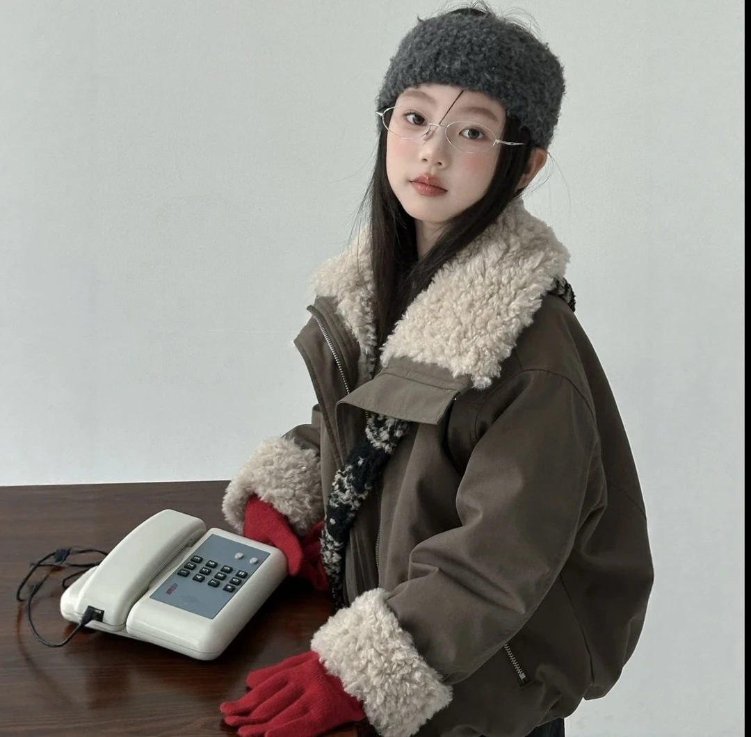 新款冬装新款女童大翻领设计感时尚加厚棉服棉衣女童