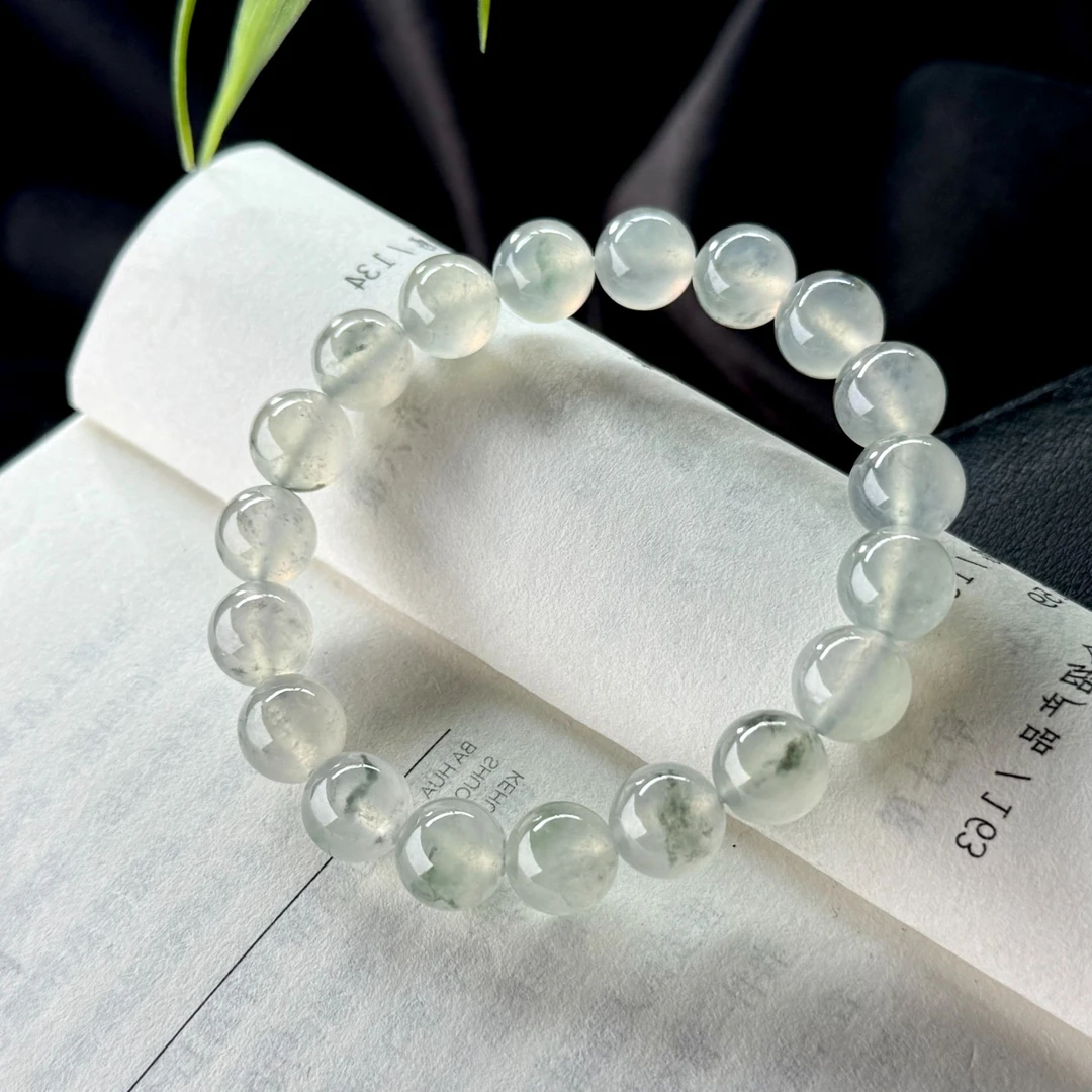 飘花手串四会翡翠时尚女款简约幽灵冰透清新精美玉手串百搭闺蜜玉