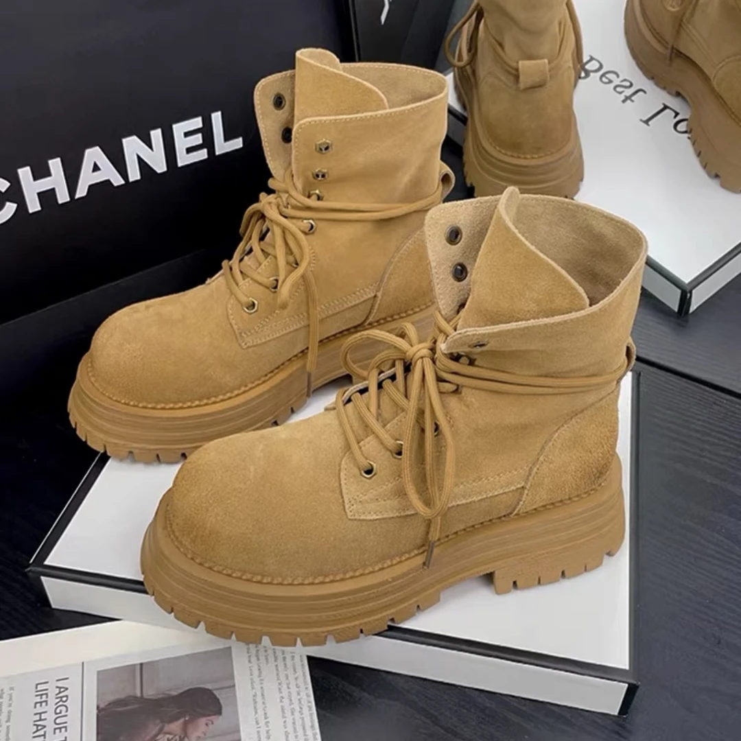 8m999马丁靴女秋季真皮两穿大黄靴英伦风百搭翻盖厚底短靴