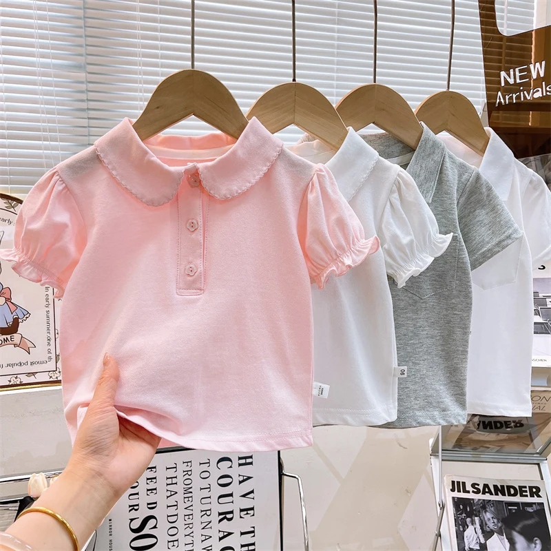 女童夏装短袖polo衫2025新款儿童女孩子洋气时尚花边薄款短袖T恤