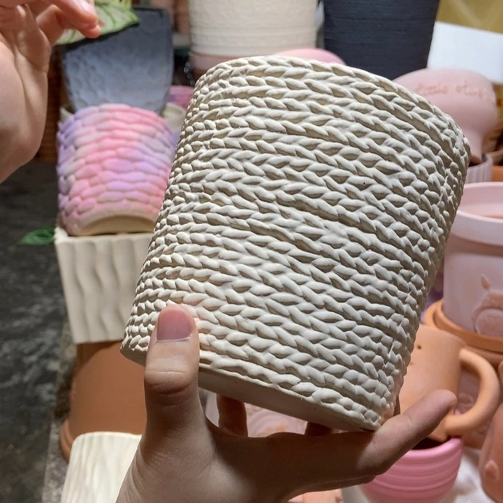 14×13白陶麻绳盆 粗陶1个