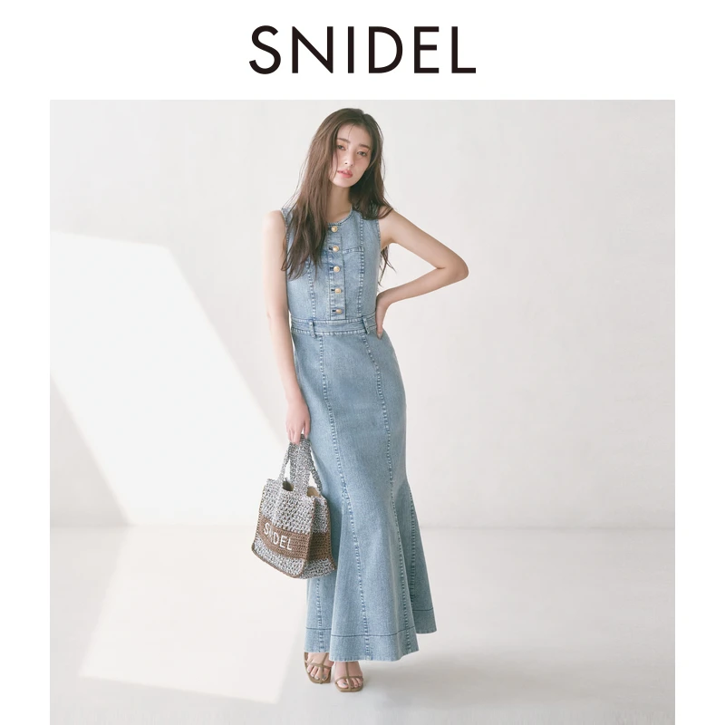 SNIDEL2025夏日复古无袖牛仔连衣裙SWFO252079