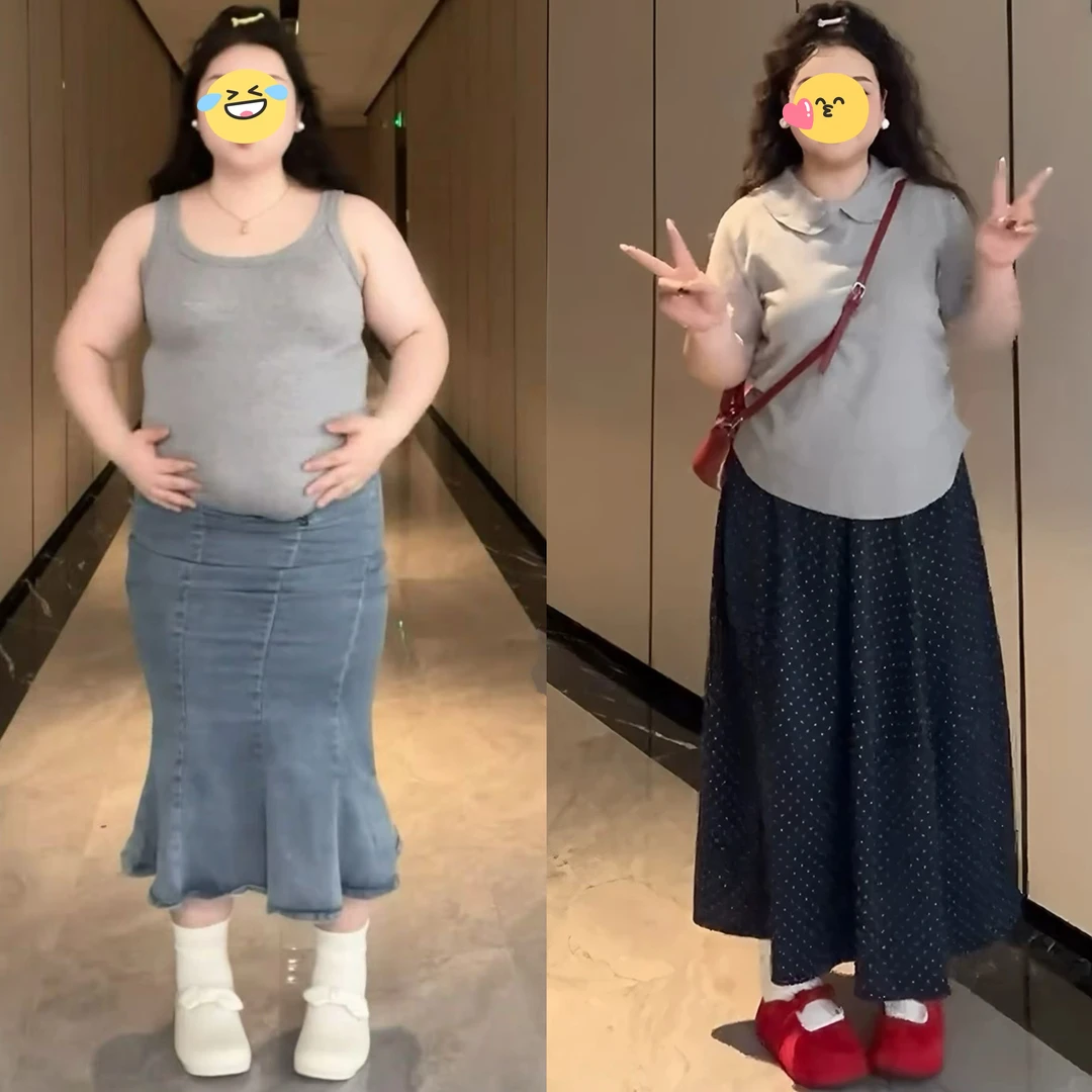 大码女装复古波点半身裙夏季胖mm高腰显瘦中长款A字裙遮胯长裙子