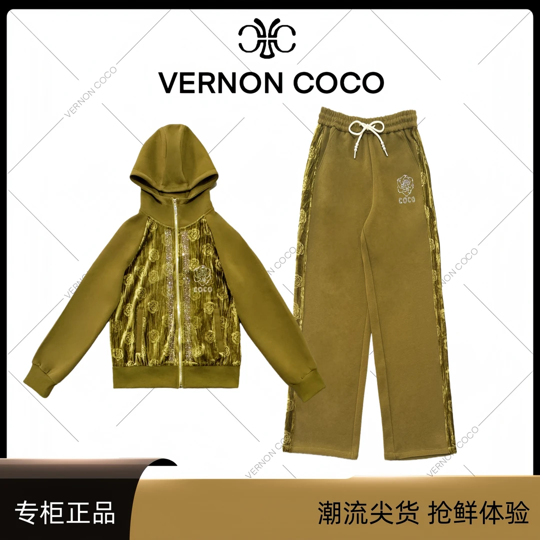 【VERNON COCO】Y30秋季连帽山茶花显瘦休闲气质套装VC476