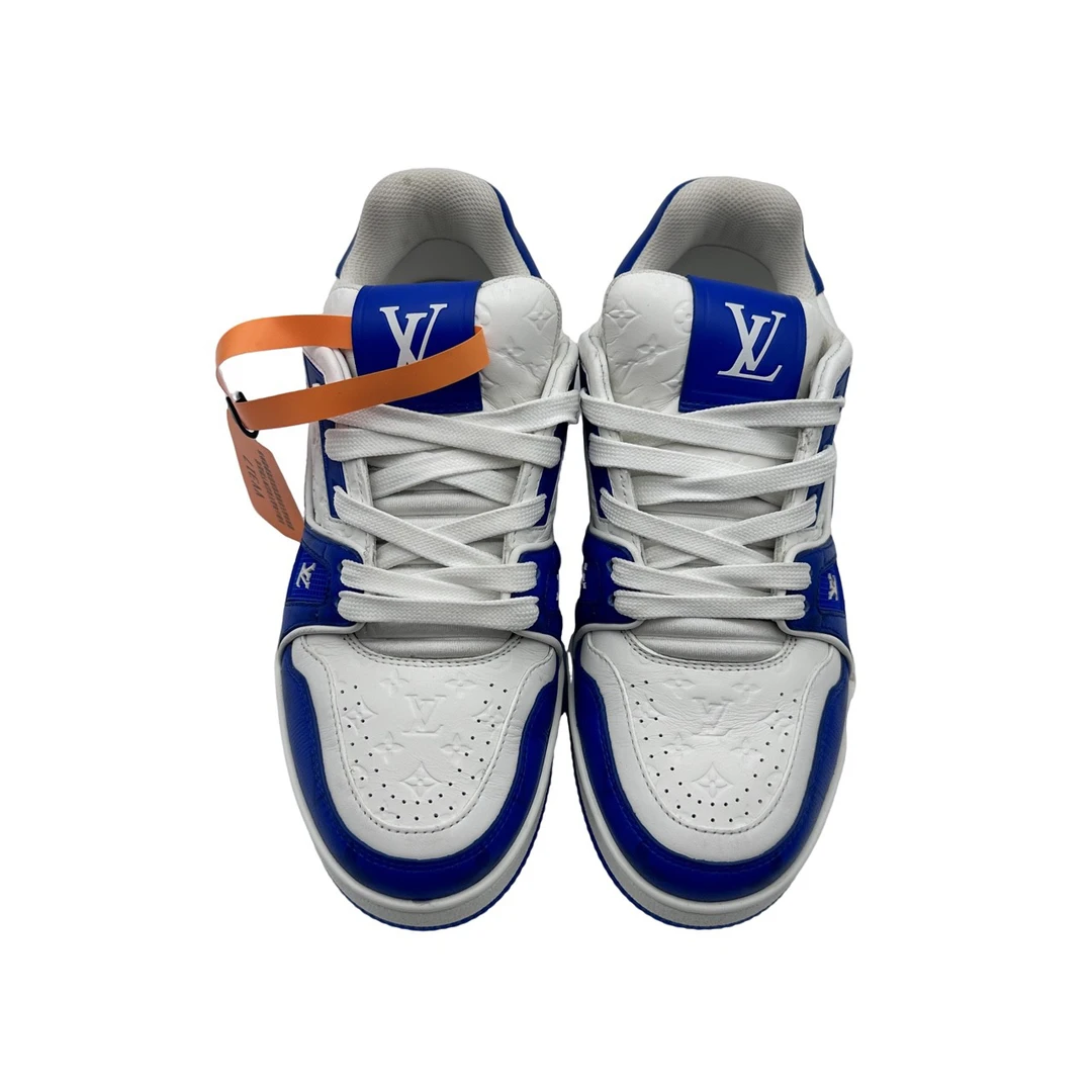 95新 LouisVuitton/路易威登 37.5码白蓝压纹trainer98新vv317