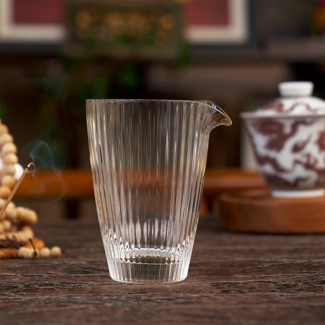 偶得天成公道杯  条纹加厚玻璃耐热透明茶具公道杯