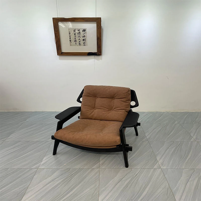 中古侘寂风理查德椅休闲椅客厅阳台复古单人沙发椅设计师实木单椅