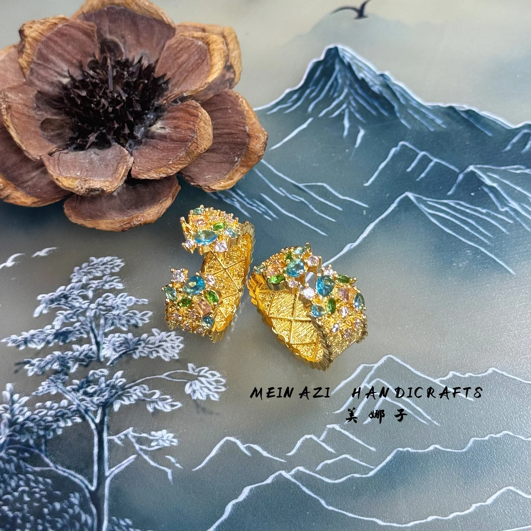 戒指  MEINA/新款蓝色点钻戒指 轻奢时尚百搭复古