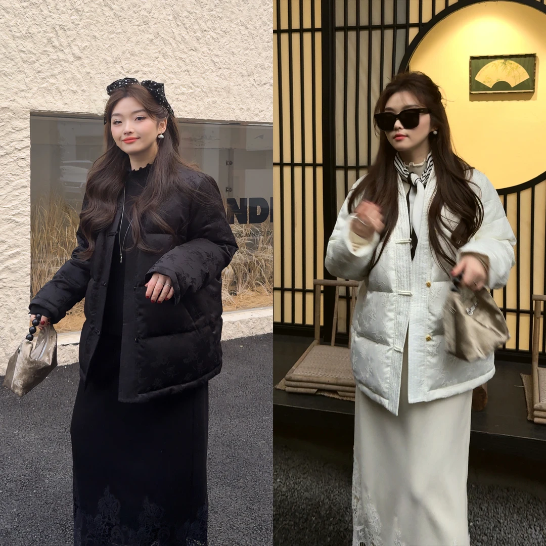 应小姐【清平乐】微胖大码显瘦韩版老钱风冬季保暖短款白鸭绒羽绒服