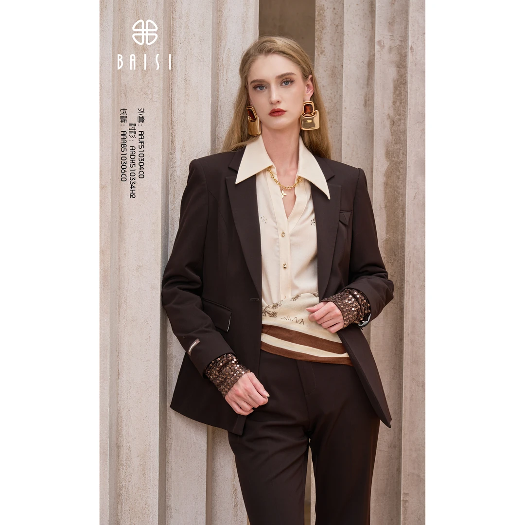 百丝/BAISI商场同步AAJF510304C0时尚百搭设计感修身显瘦西装外套