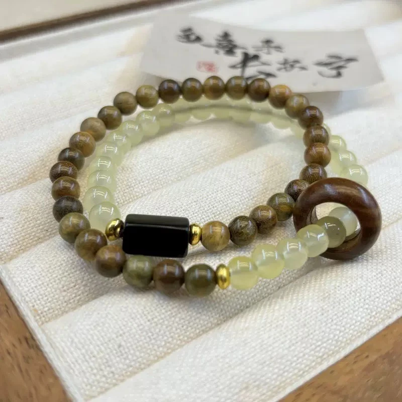 非金属木质手链 【吉祥礼】五条纹-绿檀木双圈手串