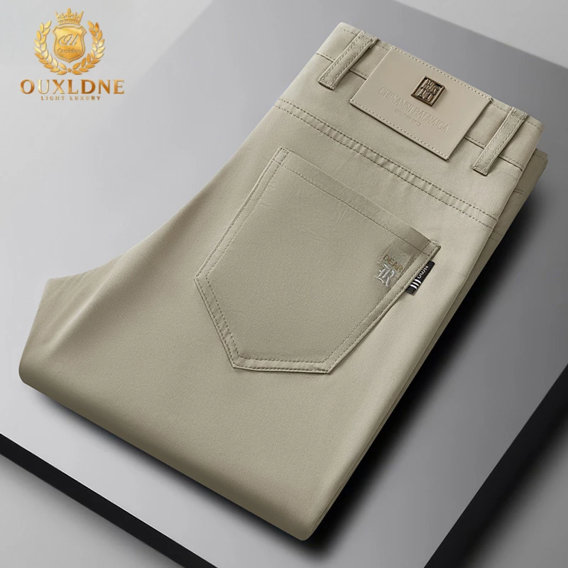 OUXLDNE 高档冰丝裤男款夏季薄款牛仔裤中年透气百搭潮流直筒裤男