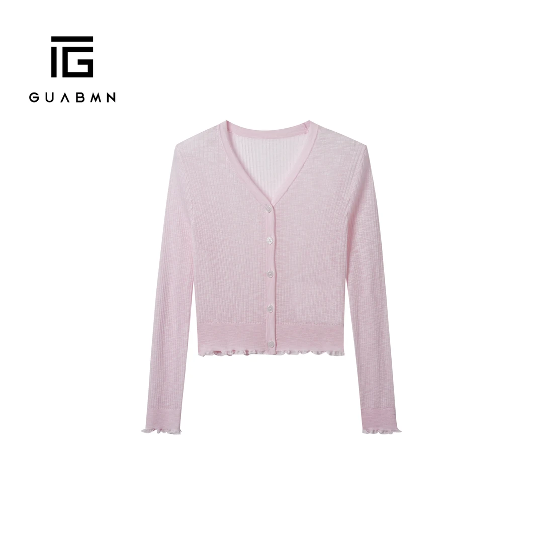 GUABMN2025夏季新款小众轻奢时尚V领开衫针织衫5027初夏穿搭