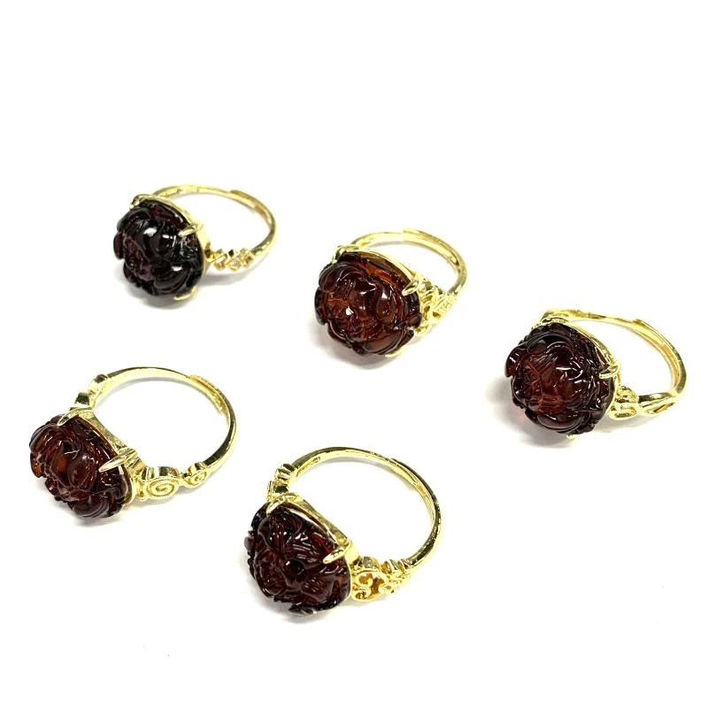 【香掌柜】血珀牡丹戒指【多样性发货，发一件】