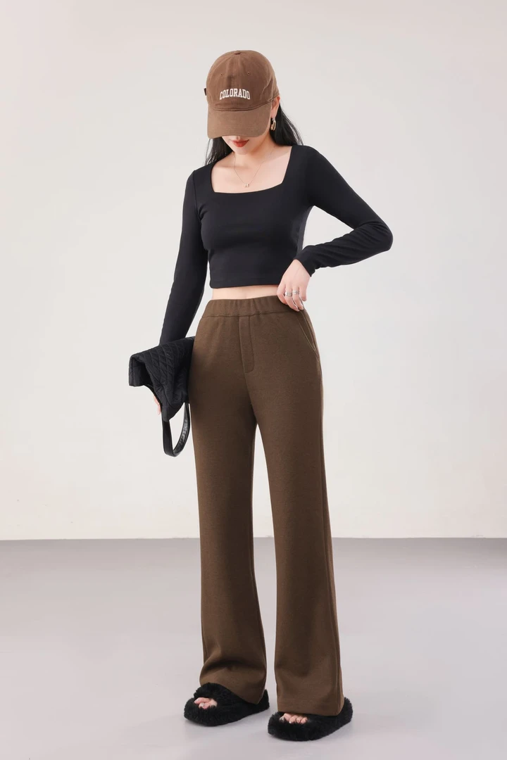 24冬新款高腰提臀法式羊绒蚕丝微喇裤加厚保暖显高显瘦第一名