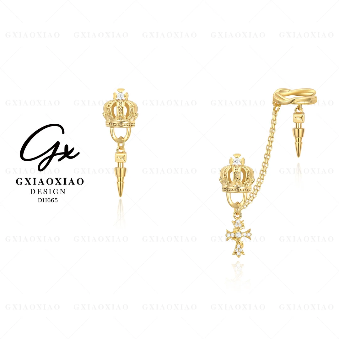 铜合金合成锆石耳饰 GXX 高级轻奢设计感皇冠十字架耳环 DH665