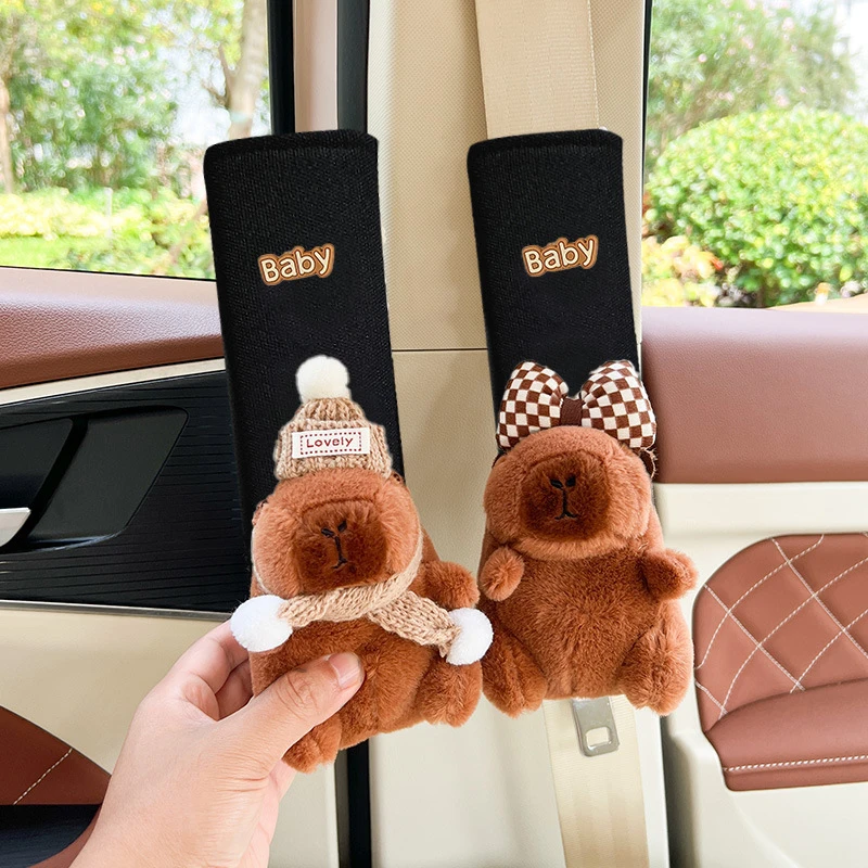 网红水豚挂件公仔卡通卡皮巴拉汽车安全带护肩套车内装饰女生包挂